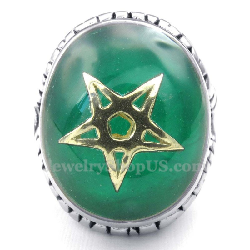 Anel De Titânio Verde Com Estrela De Cinco Pontas Em Ouro Anel De Titânio Verde Com Estrela De Cinco Pontas Em Ouro