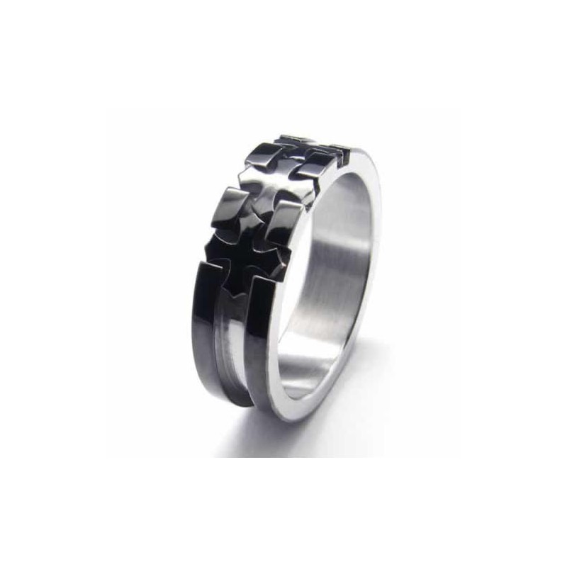 Anel De Titânio Preto De 6 Mm Com Incrustação De Cruz