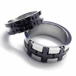 Anel De Titânio Preto De 6 Mm Com Incrustação De Cruz