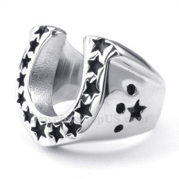 Anel De Casco De Cavalo De Titânio Com Estrela De Cinco Pontas