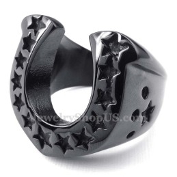 Anel De Casco De Cavalo De Titânio Preto Com Estrela De Cinco Pontas