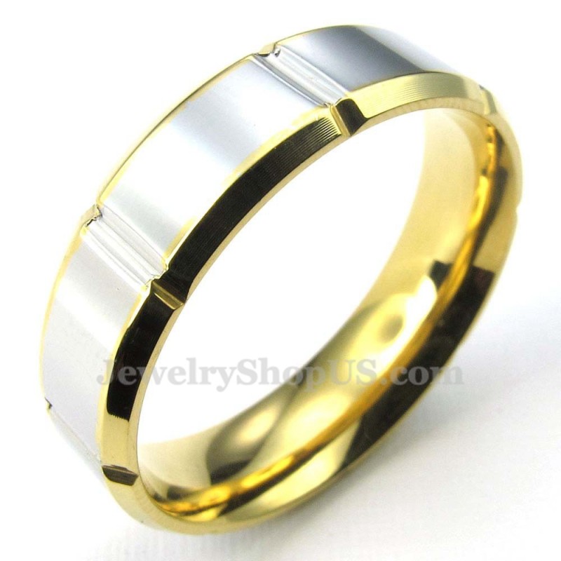 Anel De Titânio Prateado E Dourado Da Moda (Masculino)