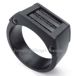 Anel De Titânio Com Fio Preto