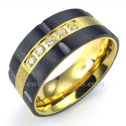 Anel De Titânio Preto Dourado Com Zircônia Branca