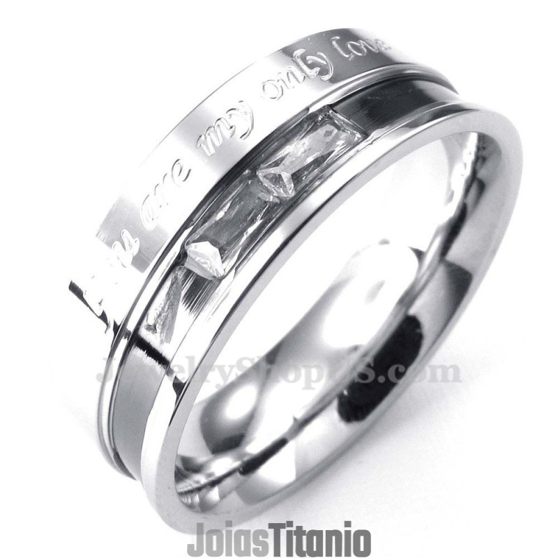 Anel De Titânio Para Amantes Com Strass Branco Anel De Titânio Para Amantes Com Strass Branco