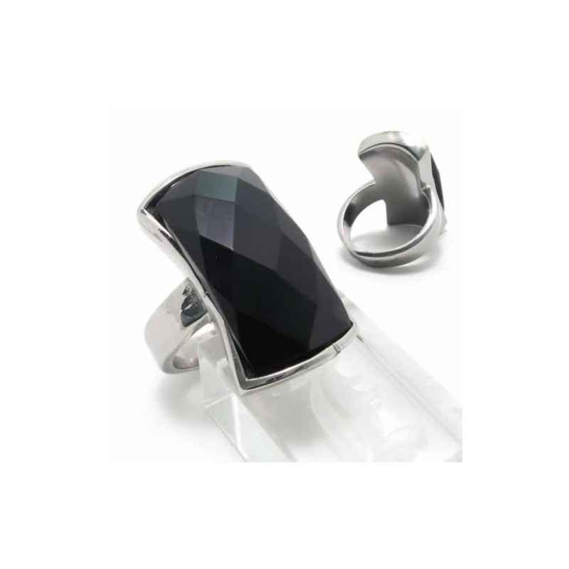Anel De Corte Com Incrustações De Titânio De 13 Mm Em Ágata Negra