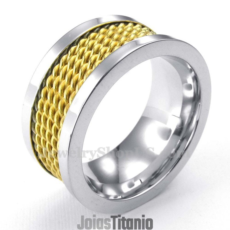 Anel De Titânio Com Fio De Ouro