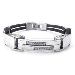 Pulseiras De Titânio Preto Prateado Com Couro De Arame