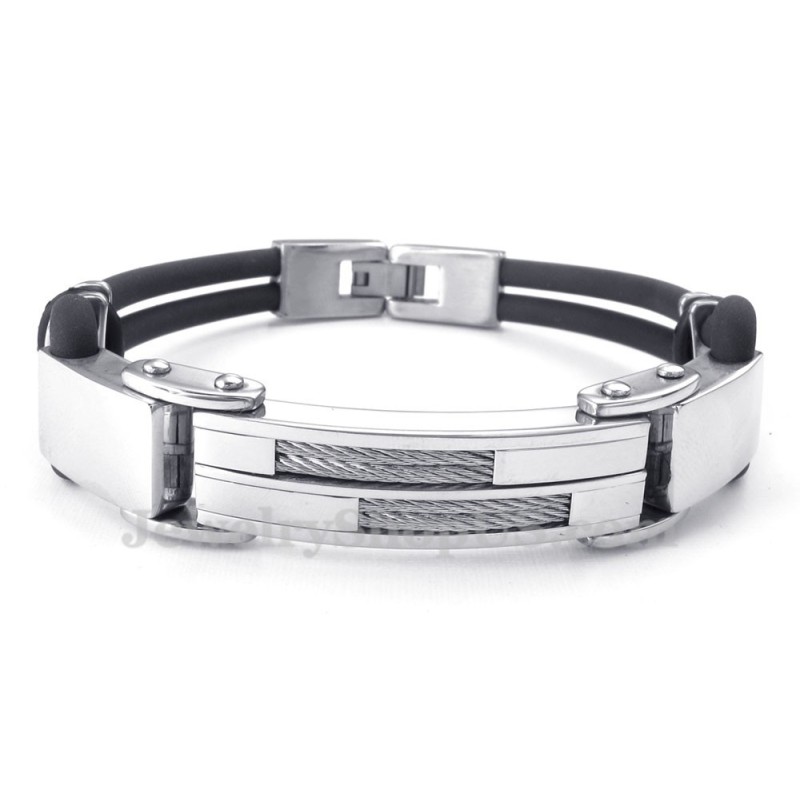 Pulseiras De Titânio Preto Prateado Com Couro De Arame Pulseiras De Titânio Preto Prateado Com Couro De Arame