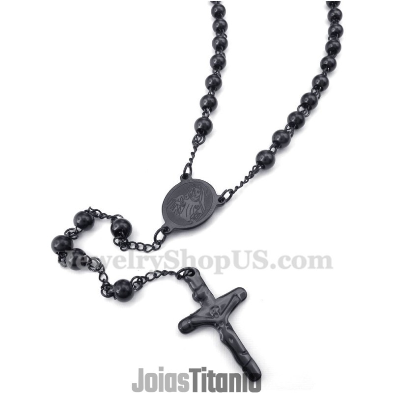 Colar Com Pingente De Jesus Em Titânio Preto Colar Com Pingente De Jesus Em Titânio Preto