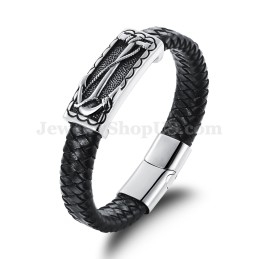 Pulseira Requintada De Couro De Titânio Masculina C948