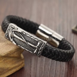 Pulseira Requintada De Couro De Titânio Masculina C948