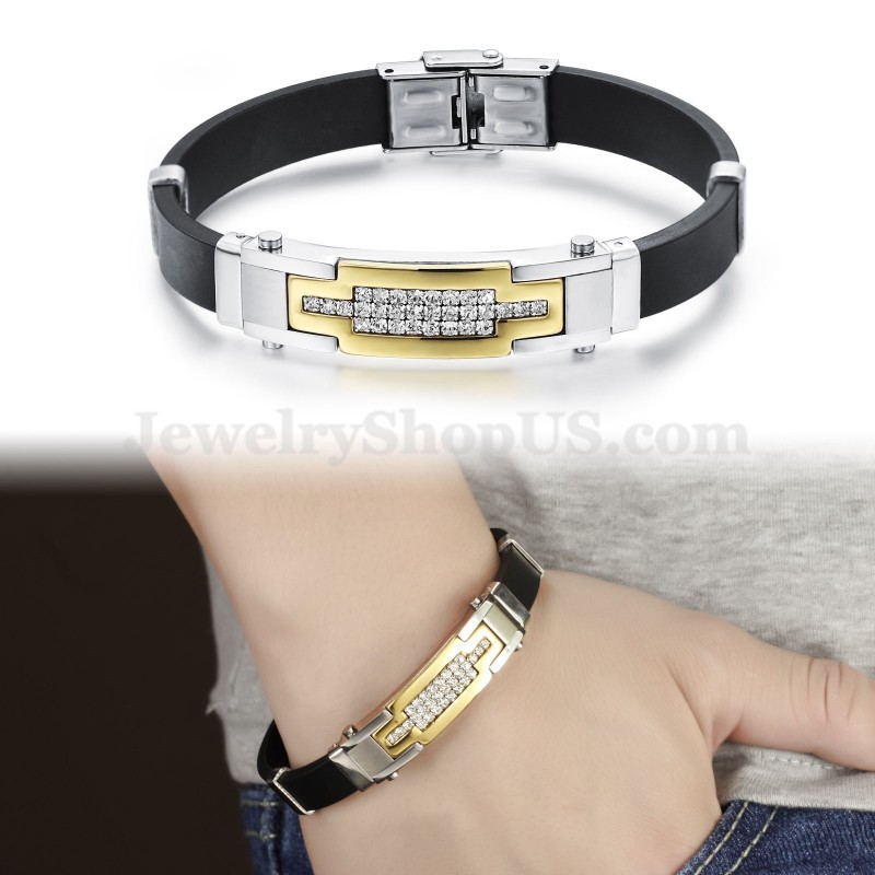Pulseira Masculina De Titânio Com Zircônia Dourada C934 Em Promoção Pulseira Masculina De Titânio Com Zircônia Dourada C934 Em Promoção