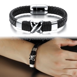 Pulseira De Couro De Titânio Masculina Da Moda C902