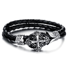 Pulseira Masculina Personalizada De Couro De Titânio Em Malha C869