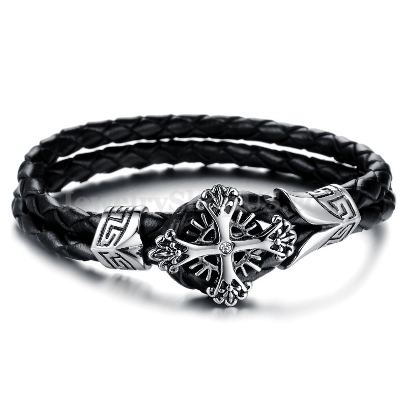 Pulseira Masculina Personalizada De Couro De Titânio Em Malha C869