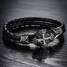 Pulseira Masculina Personalizada De Couro De Titânio Em Malha C869
