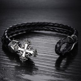 Pulseira Masculina Personalizada De Couro De Titânio Em Malha C869