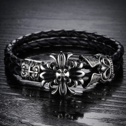 Pulseira Masculina De Couro De Titânio Em Promoção C871
