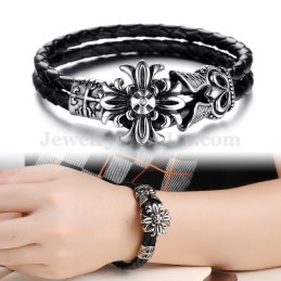 Pulseira Masculina De Couro De Titânio Em Promoção C871