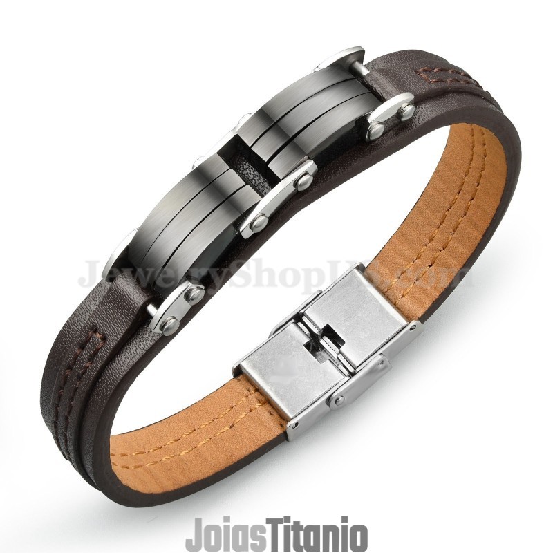 Pulseira Masculina Clássica De Couro De Titânio C963 Pulseira Masculina Clássica De Couro De Titânio C963