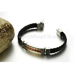 Pulseira De Couro De Titânio Masculina Personality C817