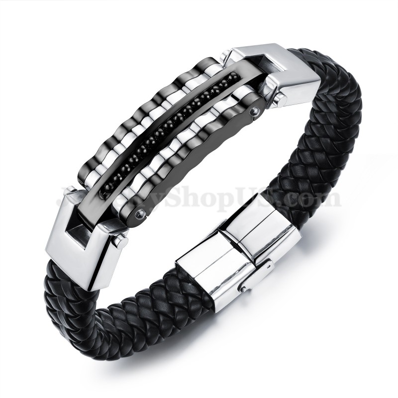 Pulseira Masculina Elegante Em Couro De Titânio C993 Pulseira Masculina Elegante Em Couro De Titânio C993