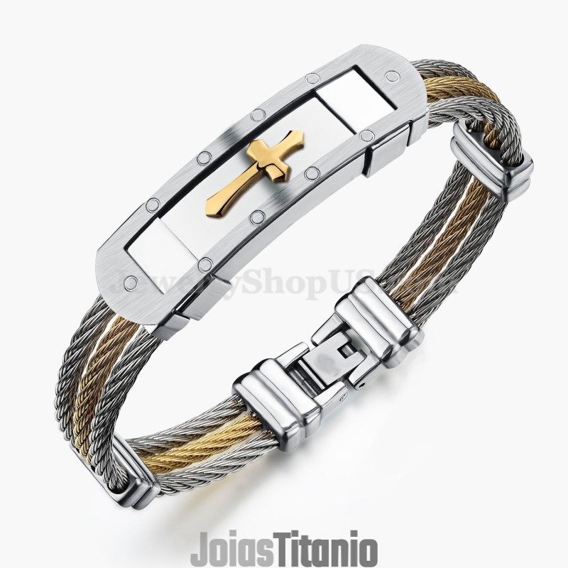 Pulseira Masculina Clássica De Titânio Com Cruz C782 Pulseira Masculina Clássica De Titânio Com Cruz C782