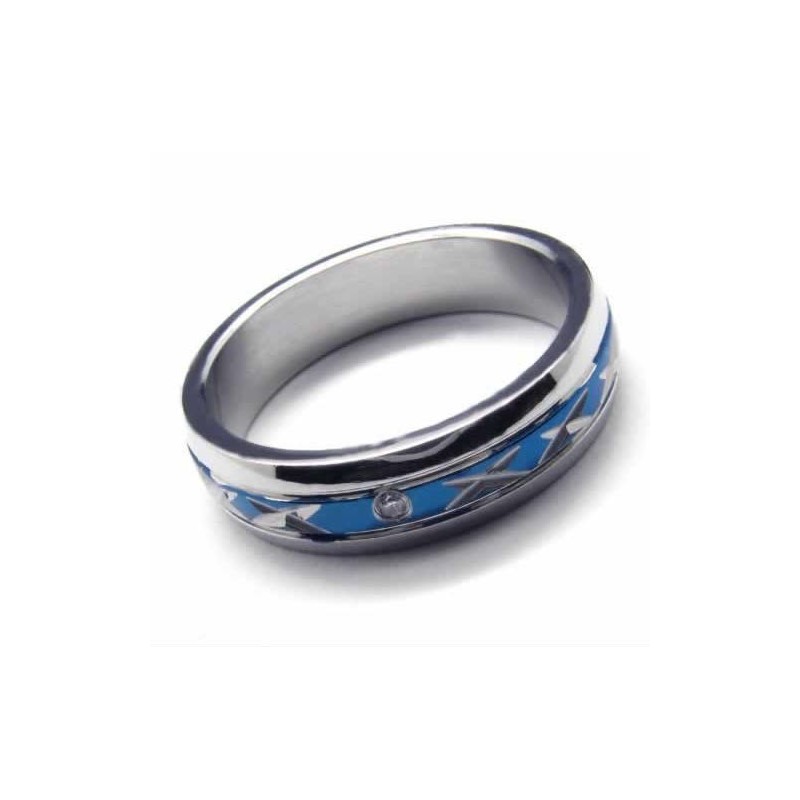 Anel De Titânio Azul Com 5 Mm De Diamantes Incrustados
