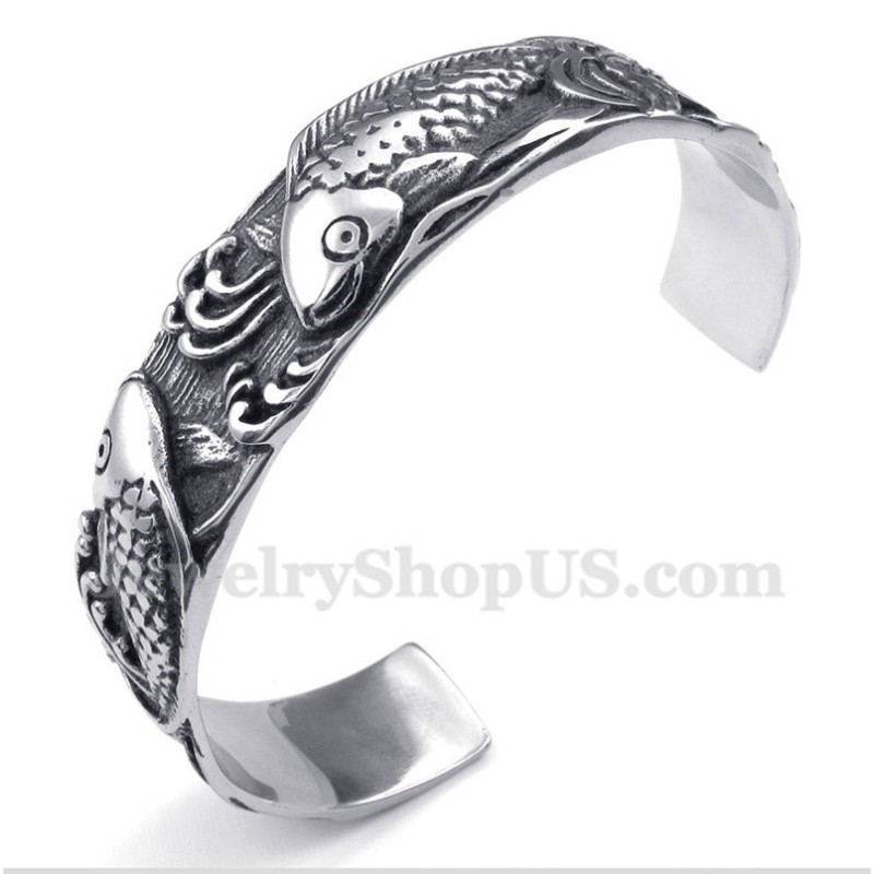 Pulseira Masculina De Titânio Com Padrão De Peixes Pulseira Masculina De Titânio Com Padrão De Peixes