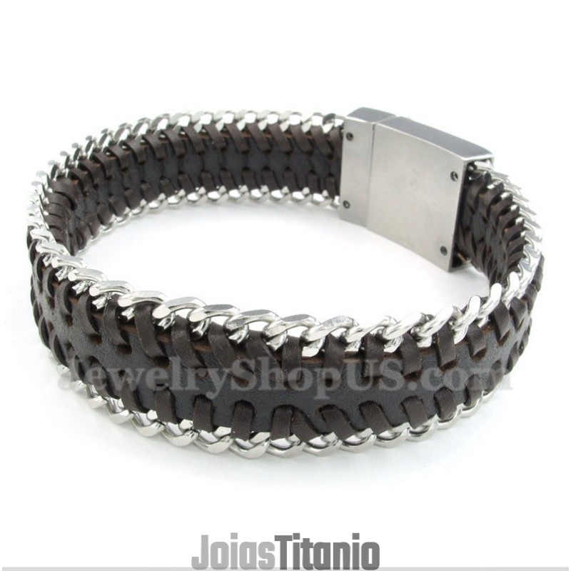 Pulseira Masculina De Couro De Titânio Pulseira Masculina De Couro De Titânio