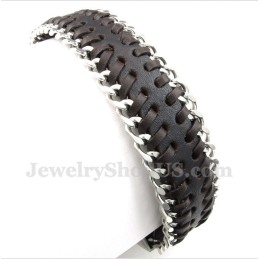Pulseira Masculina De Couro De Titânio