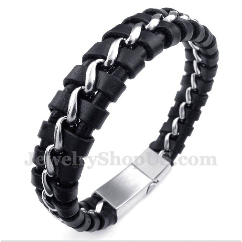 Pulseira Masculina De Couro De Titânio