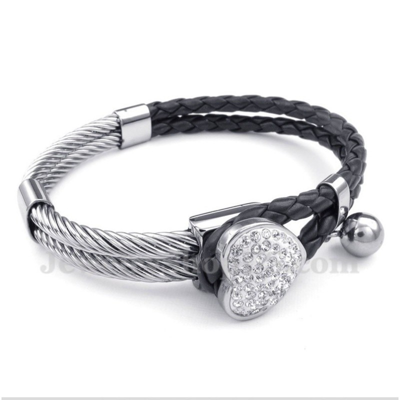 Pulseira Masculina De Couro E Titânio Em Formato De Coração
