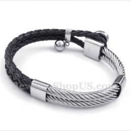 Pulseira Masculina De Couro E Titânio Em Formato De Coração