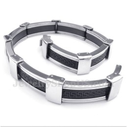 Pulseira Masculina De Borracha Com Padrão Grego Meandro Em Titânio