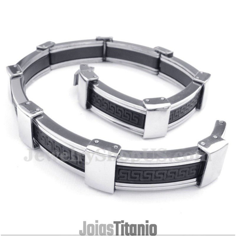 Pulseira Masculina De Borracha Com Padrão Grego Meandro Em Titânio Pulseira Masculina De Borracha Com Padrão Grego Meandro Em Titânio