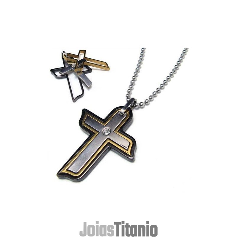 Pingente De Titânio Com Três Peças E Cruz De Diamante Pingente De Titânio Com Três Peças E Cruz De Diamante