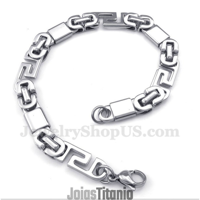 Pulseira Masculina De Titânio Com Padrão Grego Meandro Pulseira Masculina De Titânio Com Padrão Grego Meandro
