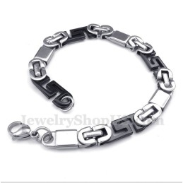 Pulseira Masculina Preta Com Padrão Grego Meandro Em Titânio