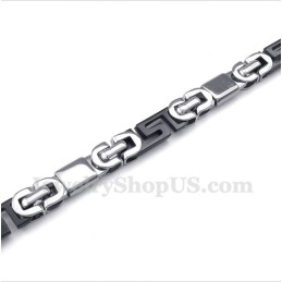 Pulseira Masculina Preta Com Padrão Grego Meandro Em Titânio