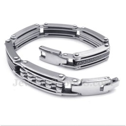 Pulseira Masculina Preta Com Padrão Grego Meandro Em Titânio