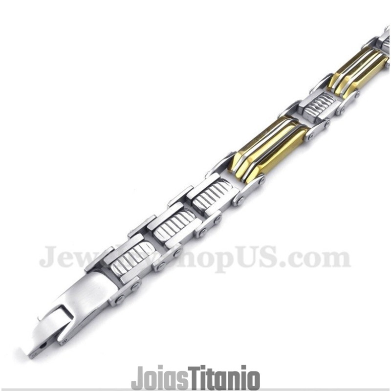 Pulseira Masculina Trapézio De Titânio E Ouro