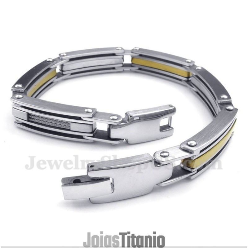 Pulseira Masculina De Titânio E Ouro