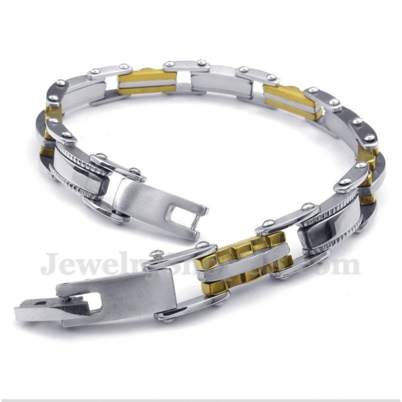 Pulseira Masculina Serrilhada Em Titânio E Ouro