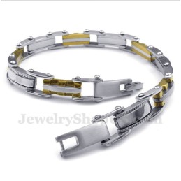Pulseira Masculina Serrilhada Em Titânio E Ouro