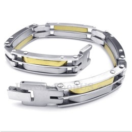 Pulseira Masculina De Titânio Com Cabo Dourado