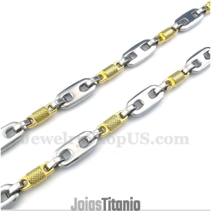 Colar Masculino De Cilindro De Titânio E Ouro