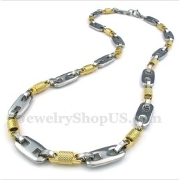 Colar Masculino De Cilindro De Titânio E Ouro