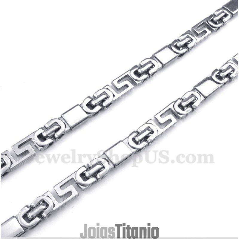 Colar Masculino De Titânio Com Padrão Grego Meandro